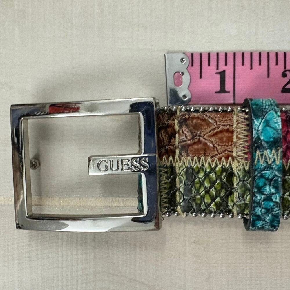 Guess Patchwork Rhinestone Statement Belt Multico… - image 2